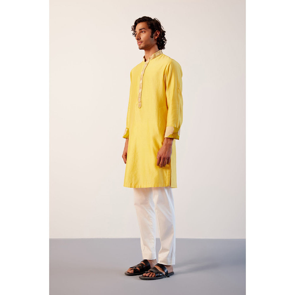 Devnaagri Yellow Embroidered Kurta With Pant (Set of 2)