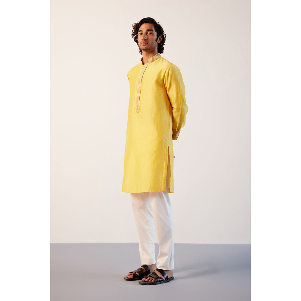 Devnaagri Yellow Embroidered Kurta With Pant (Set of 2)