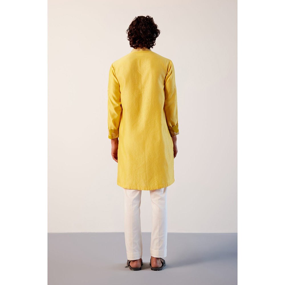 Devnaagri Yellow Embroidered Kurta With Pant (Set of 2)