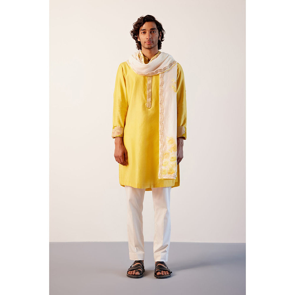 Devnaagri Yellow Embroidered Kurta With Pant (Set of 2)