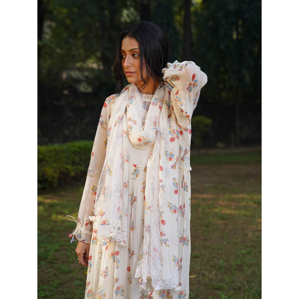 Dhaari by Deepika Handwoven Cotton Silk Dupatta with Lace & Tassels On The Corner