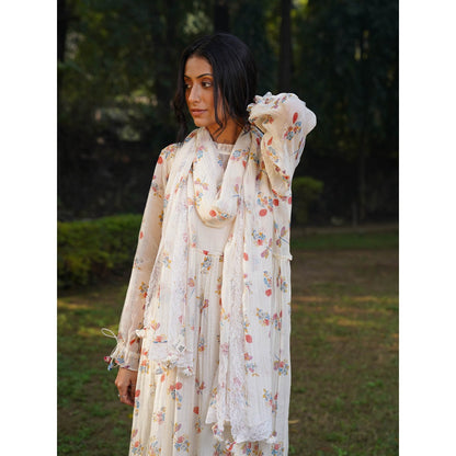 Dhaari by Deepika Handwoven Cotton Silk Dupatta with Lace & Tassels On The Corner