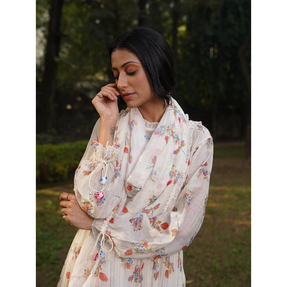 Dhaari by Deepika Handwoven Cotton Silk Dupatta with Lace & Tassels On The Corner