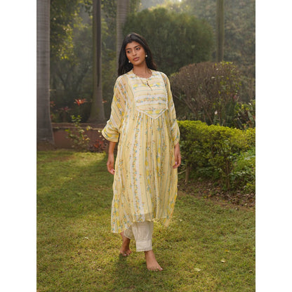 Dhaari by Deepika Handwoven Dress with Hand Paint & Kantha Embroidery with Pearls Neckline