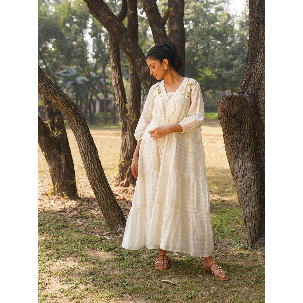 Dhaari by Deepika Handwoven Dress with Hand Embroidery Kantha with Pearls Neckline