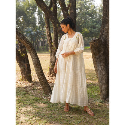 Dhaari by Deepika Handwoven Dress with Hand Embroidery Kantha with Pearls Neckline