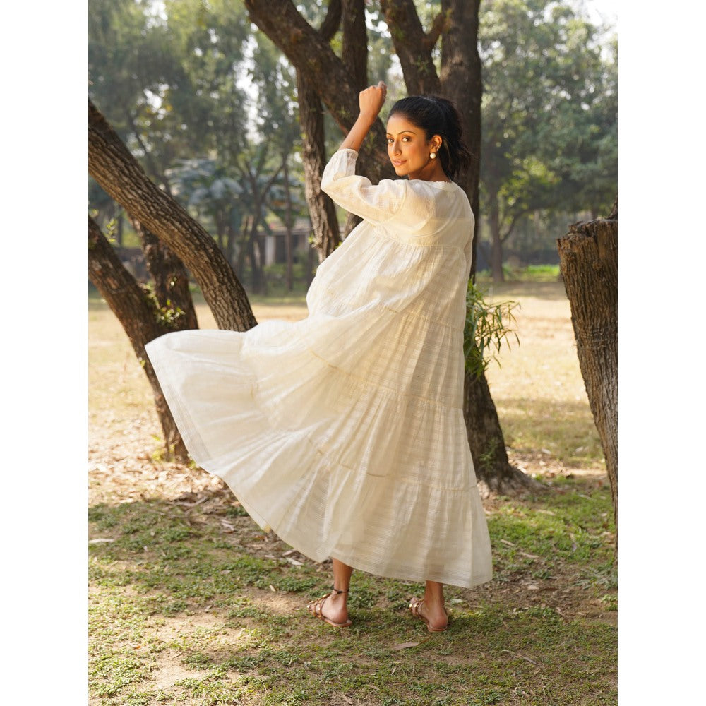 Dhaari by Deepika Handwoven Dress with Hand Embroidery Kantha with Pearls Neckline