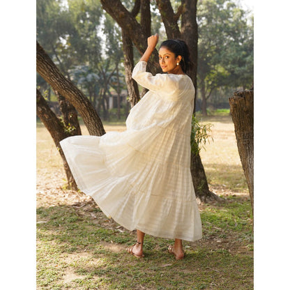 Dhaari by Deepika Handwoven Dress with Hand Embroidery Kantha with Pearls Neckline