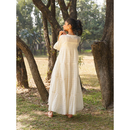 Dhaari by Deepika Handwoven Dress with Hand Embroidery Kantha with Pearls Neckline