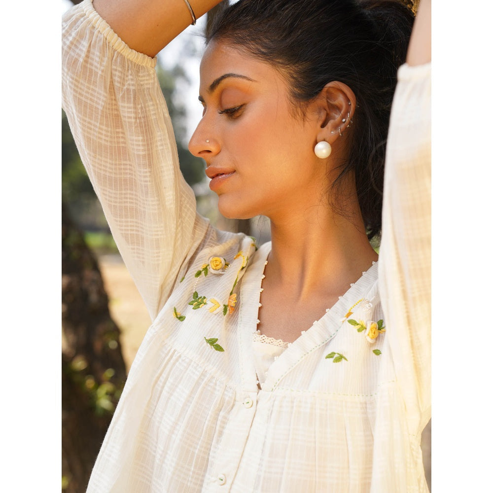 Dhaari by Deepika Handwoven Dress with Hand Embroidery Kantha with Pearls Neckline