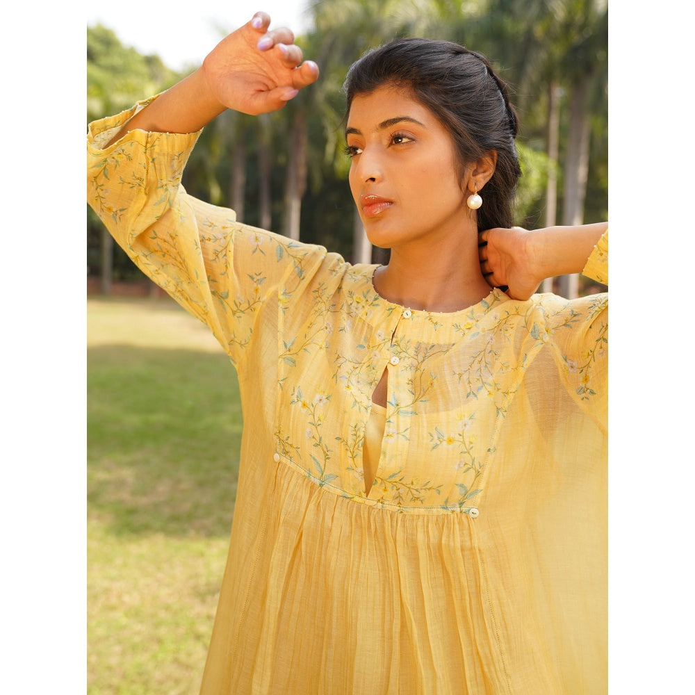 Dhaari by Deepika Handwoven Dress with Hand Paint & Kantha Embroidery & Pearls Neckline