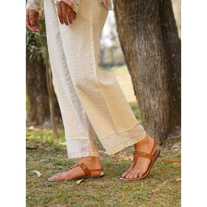 Dhaari by Deepika Handwoven Cotton Fabric Pants with Kantha Embroidery