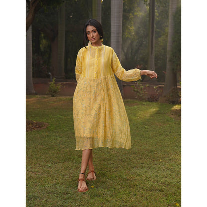 Dhaari by Deepika Handwoven Dress with Hand Paint & Kantha Embroidery with French Knots