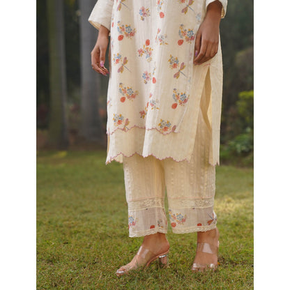 Dhaari by Deepika Handwoven Cotton Pants with Hand Painted & Kantha Embroidery