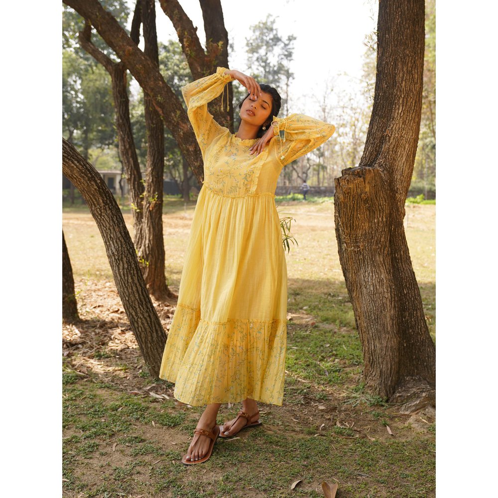 Dhaari by Deepika Handwoven Silk Dress with Hand Paint & Kantha Embroidery with Pearls