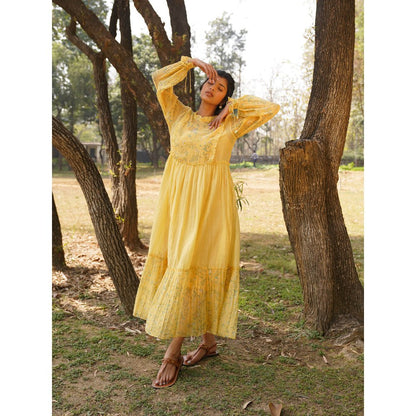 Dhaari by Deepika Handwoven Silk Dress with Hand Paint & Kantha Embroidery with Pearls