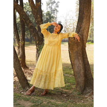 Dhaari by Deepika Handwoven Silk Dress with Hand Paint & Kantha Embroidery with Pearls