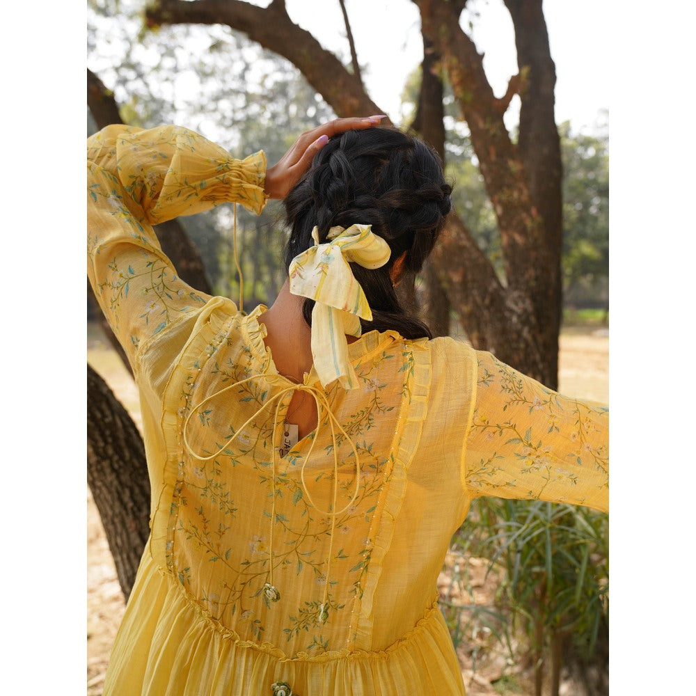 Dhaari by Deepika Handwoven Silk Dress with Hand Paint & Kantha Embroidery with Pearls