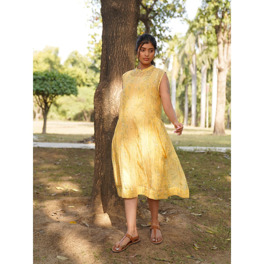 Dhaari by Deepika Handwoven Dress with Hand Painted & Kantha Embroidery with French Knots