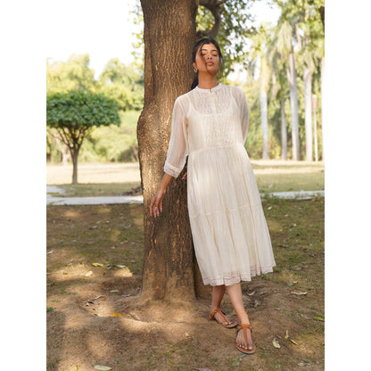 Dhaari by Deepika Handwoven Silk Dress with Smocking & Kantha Embroidery with French Knots