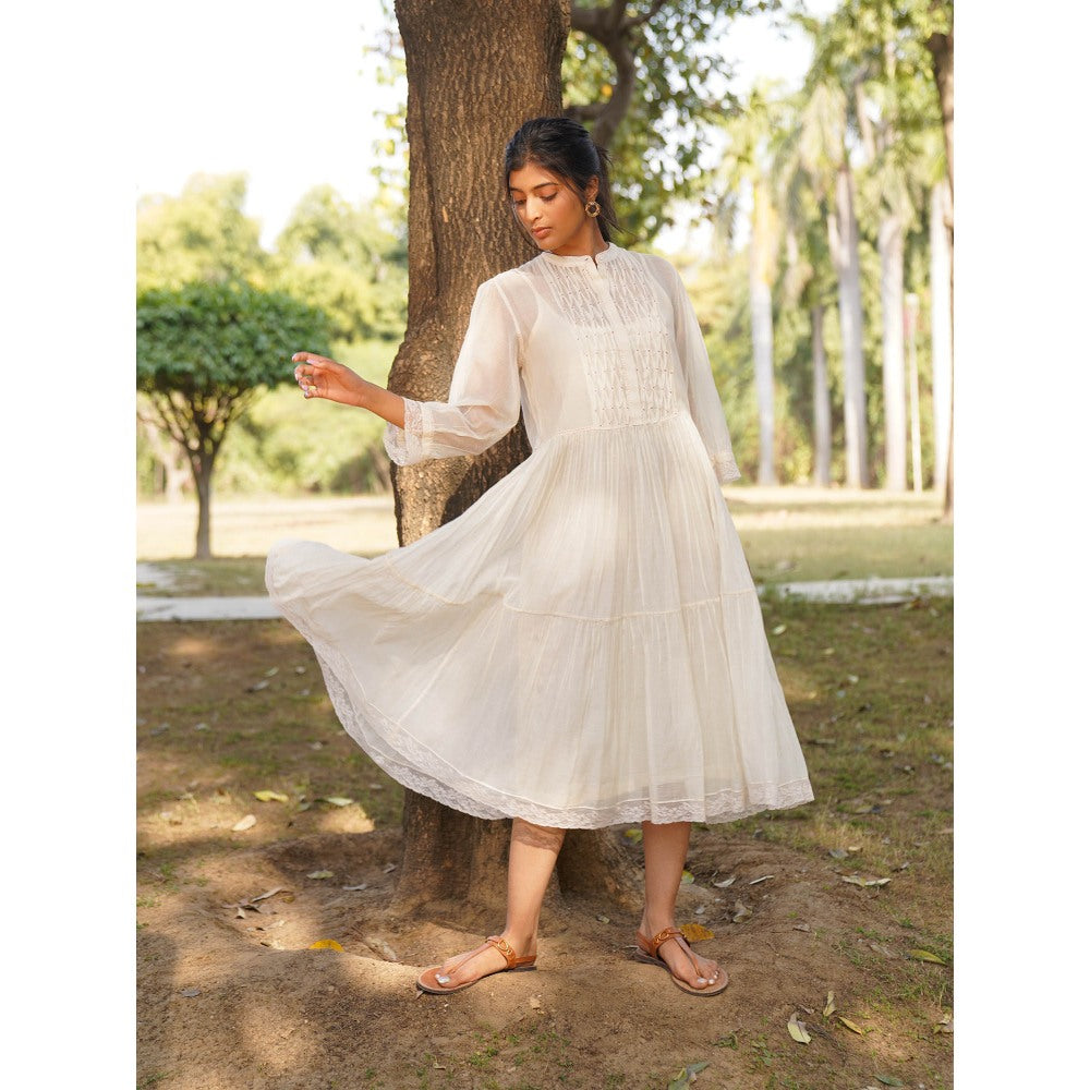 Dhaari by Deepika Handwoven Silk Dress with Smocking & Kantha Embroidery with French Knots