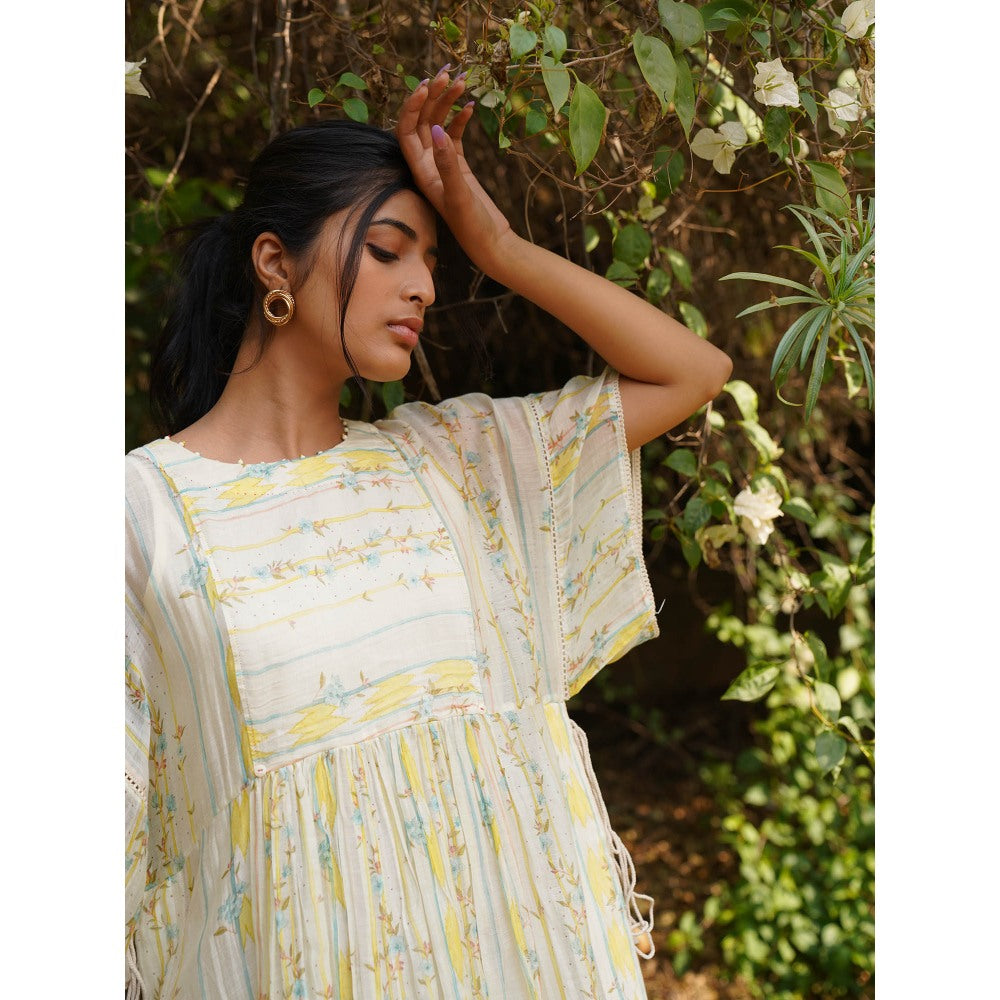 Dhaari by Deepika Handwoven Fabric Dress with Hand Painted & Kantha Embroidery & Pearls