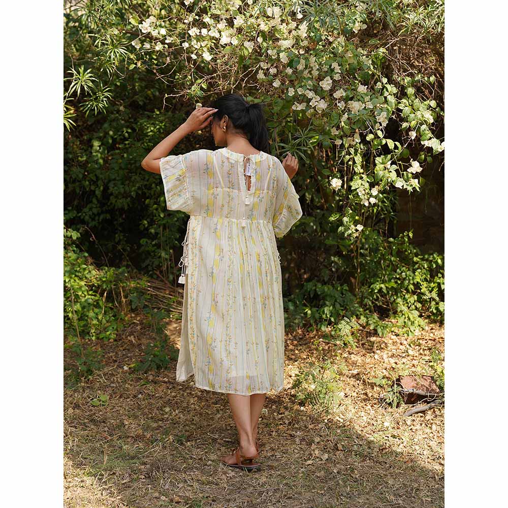 Dhaari by Deepika Handwoven Fabric Dress with Hand Painted & Kantha Embroidery & Pearls