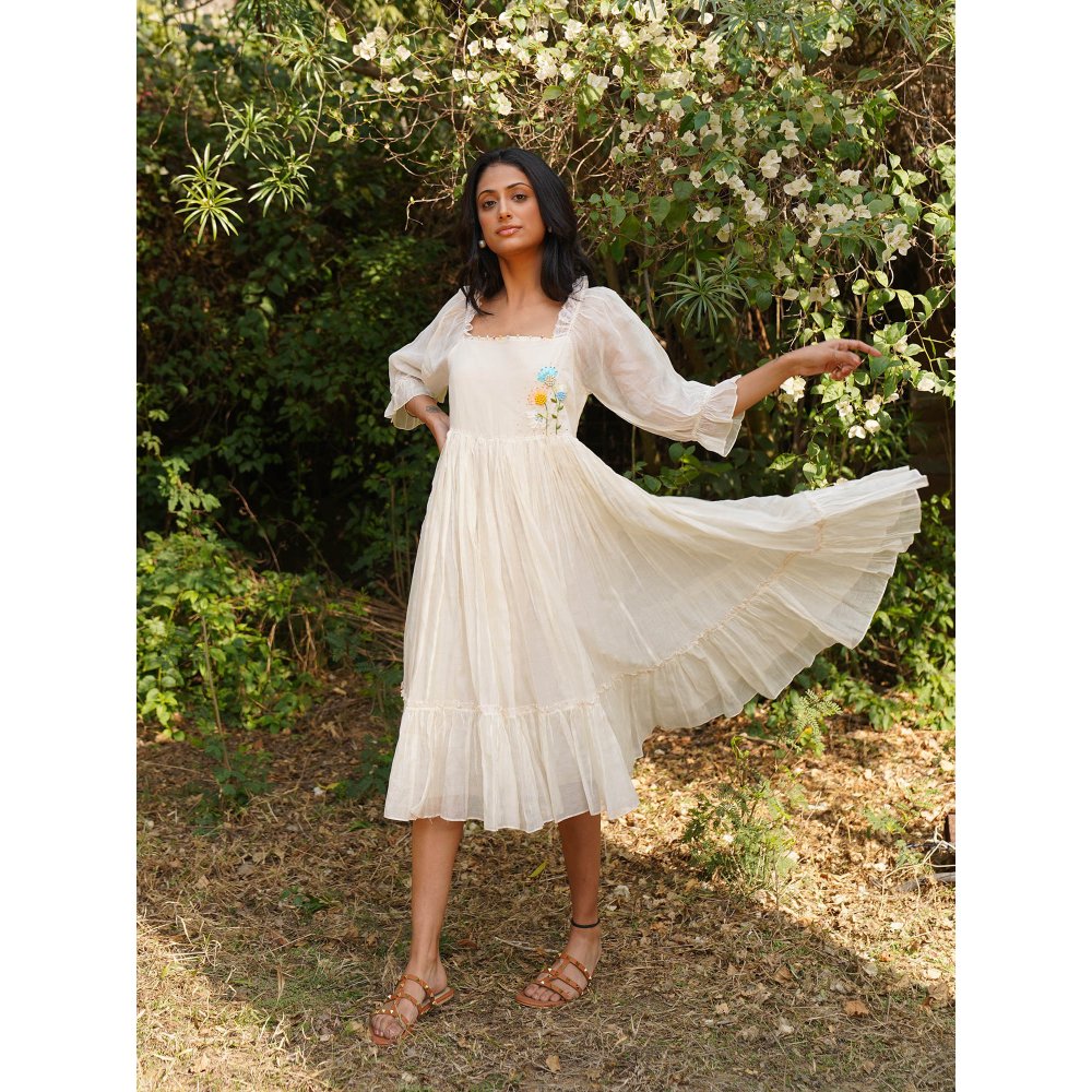 Dhaari by Deepika Handwoven Dress with Hand Embroidery & Kantha with Pearl Neckline