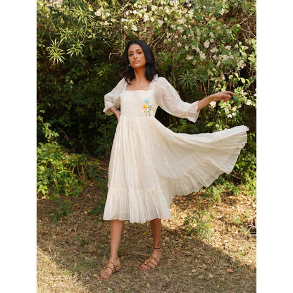 Dhaari by Deepika Handwoven Dress with Hand Embroidery & Kantha with Pearl Neckline