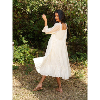 Dhaari by Deepika Handwoven Dress with Hand Embroidery & Kantha with Pearl Neckline