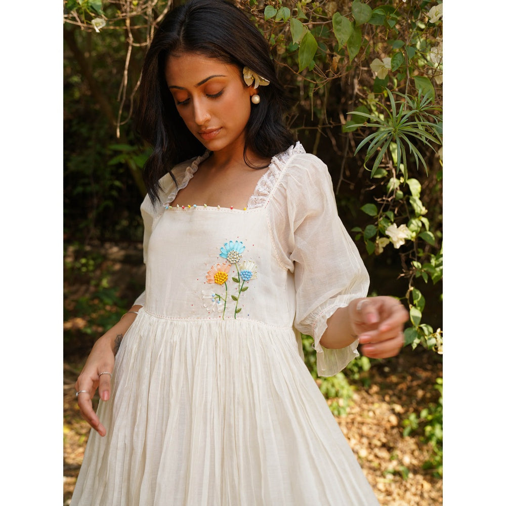 Dhaari by Deepika Handwoven Dress with Hand Embroidery & Kantha with Pearl Neckline