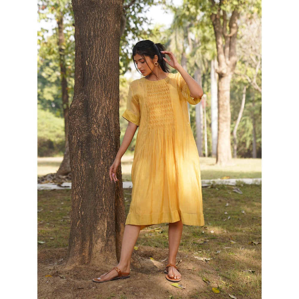Dhaari by Deepika Handwoven Cotton Silk Dress with Hand Smocking