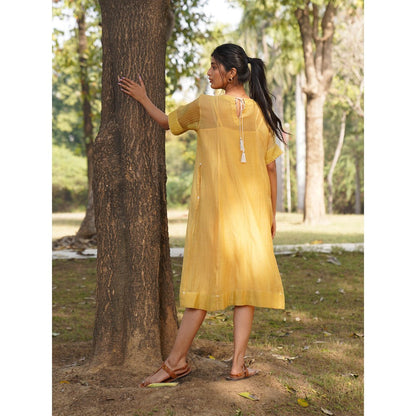 Dhaari by Deepika Handwoven Cotton Silk Dress with Hand Smocking
