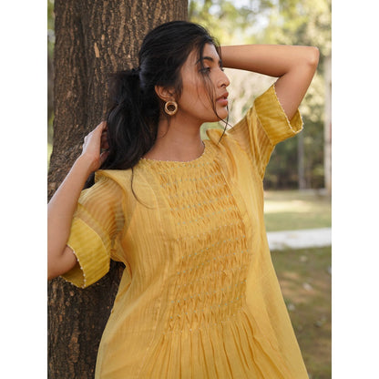 Dhaari by Deepika Handwoven Cotton Silk Dress with Hand Smocking
