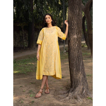 Dhaari by Deepika Handwoven Cotton Silk Dress with Hand Painted & Pearl Neckline