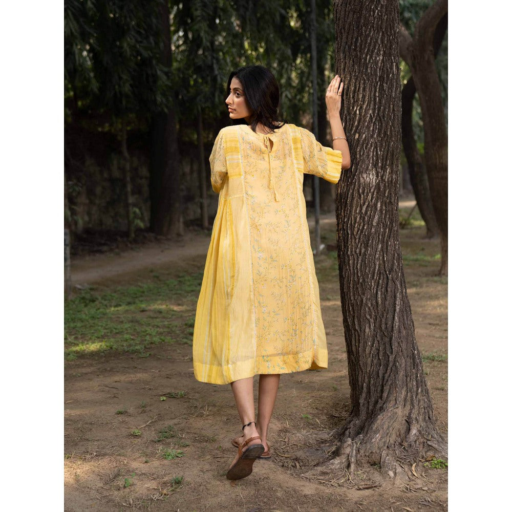 Dhaari by Deepika Handwoven Cotton Silk Dress with Hand Painted & Pearl Neckline