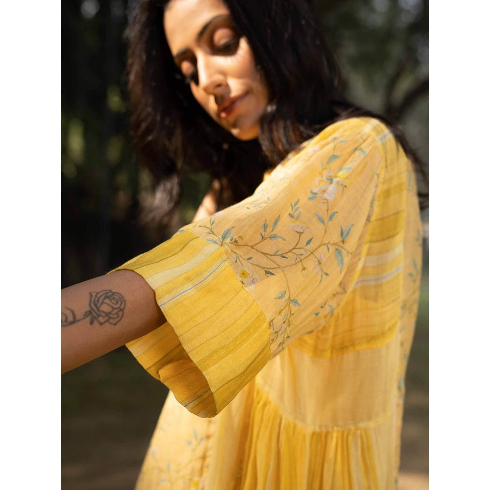 Dhaari by Deepika Handwoven Cotton Silk Dress with Hand Painted & Pearl Neckline