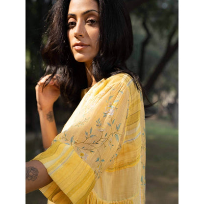 Dhaari by Deepika Handwoven Cotton Silk Dress with Hand Painted & Pearl Neckline