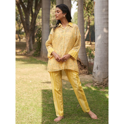 Dhaari by Deepika Handwoven Striped Cotton Silk Fabric Pants with Hand Paint