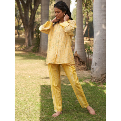 Dhaari by Deepika Handwoven Striped Cotton Silk Fabric Pants with Hand Paint