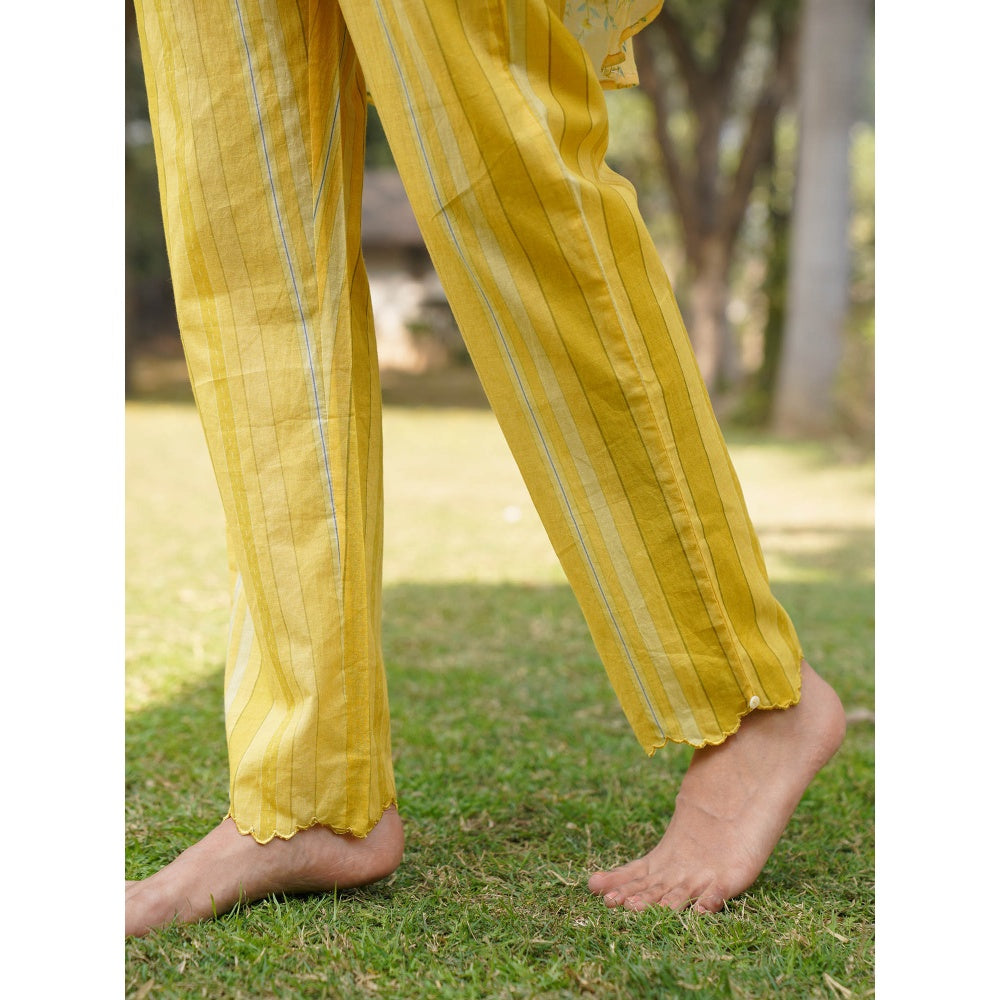 Dhaari by Deepika Handwoven Striped Cotton Silk Fabric Pants with Hand Paint