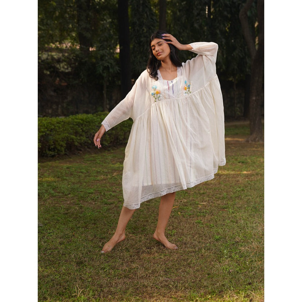 Dhaari by Deepika Handwoven Cotton Silk Dress with Hand Ribbon Embroidery