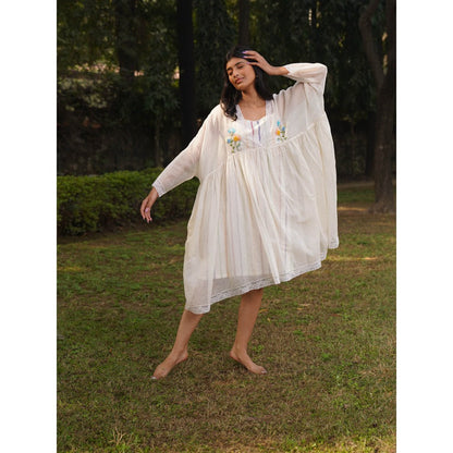 Dhaari by Deepika Handwoven Cotton Silk Dress with Hand Ribbon Embroidery