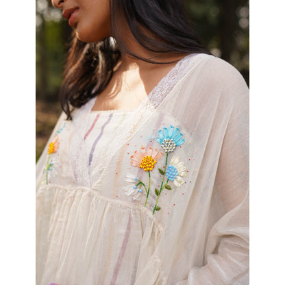 Dhaari by Deepika Handwoven Cotton Silk Dress with Hand Ribbon Embroidery