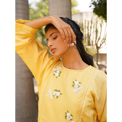 Dhaari by Deepika Handwoven Dress with Butterfly Embroidery with Hand Kantha & Pearl Details