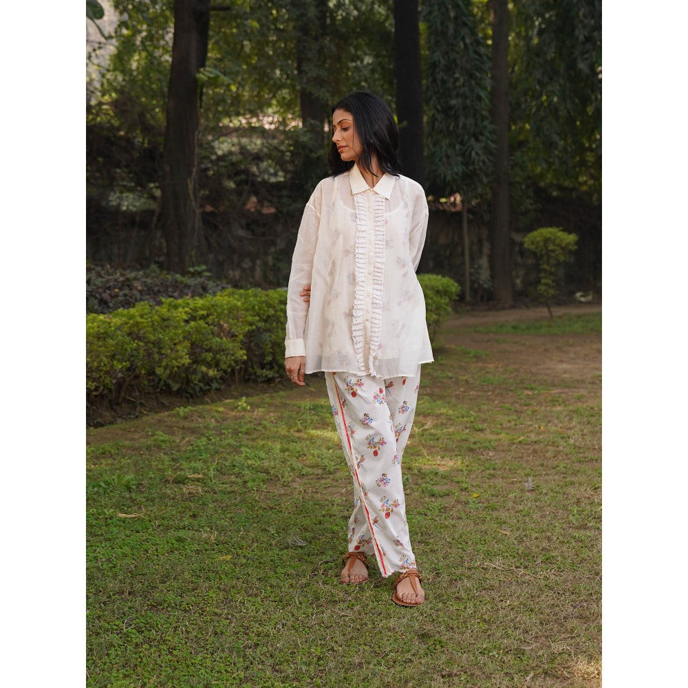 Dhaari by Deepika Handwoven Cotton Silk Shirt with Lace Details & Hand Painted
