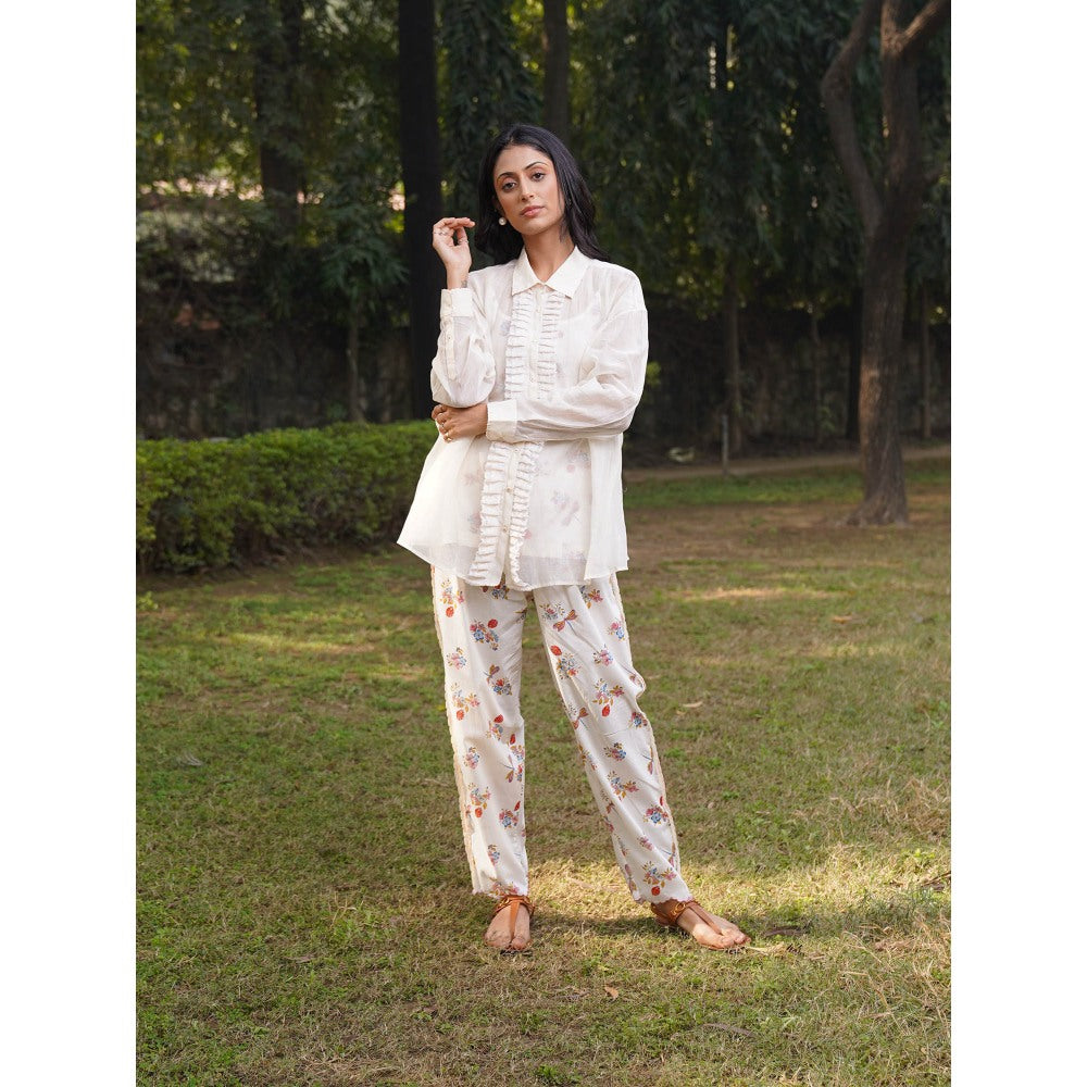 Dhaari by Deepika Handwoven Cotton Silk Shirt with Lace Details & Hand Painted