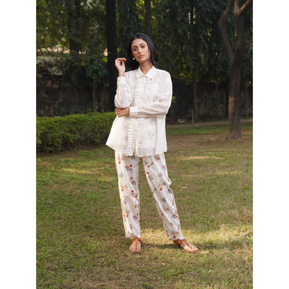 Dhaari by Deepika Handwoven Cotton Silk Shirt with Lace Details & Hand Painted