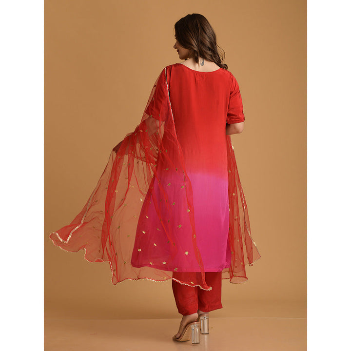 DIMPLE DESIGN STUDIO Red Rani Shaded Suit (Set of 3)
