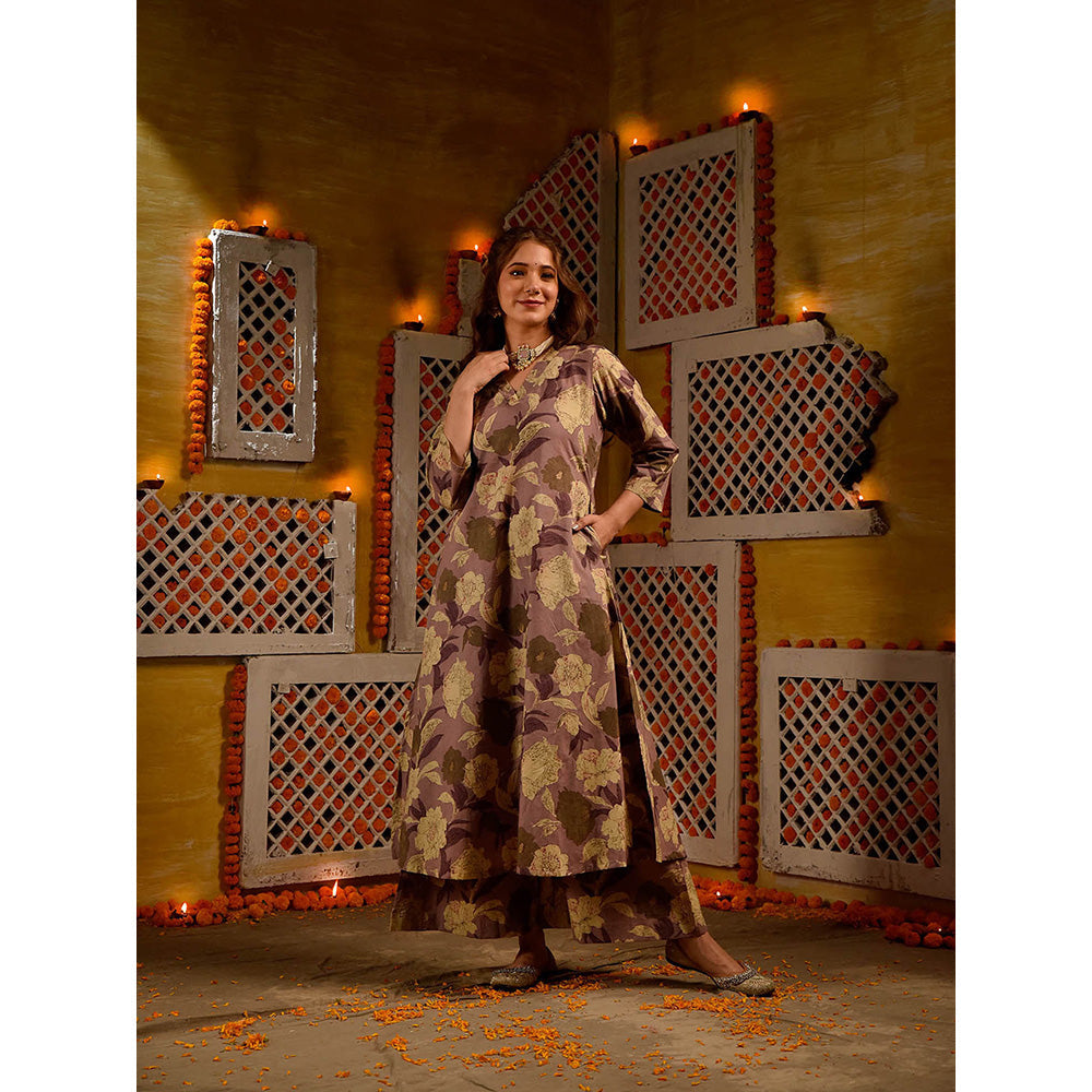 DIMPLE DESIGN STUDIO Mauve Floral Kurta & Palazzo (Set of 2) – Nykaa ...